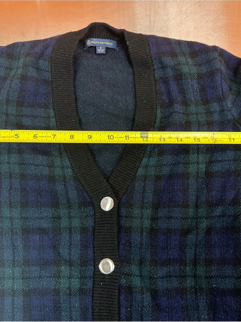 Brooks Brothers Women Merino Wool Black Watch Plaid Cardigan Sweater Small EUC